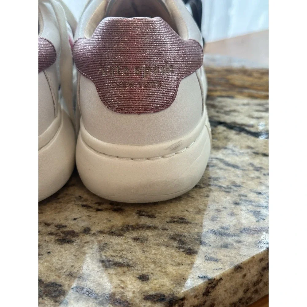 Kate Spade Keswick Glitter Stripe Low-Top Sneakers White Pink Stripe 9.5 - Picture 7 of 15